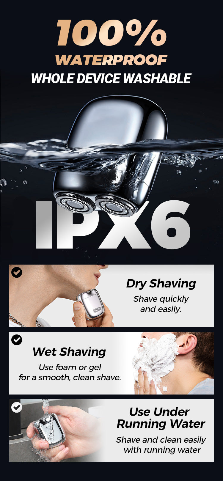 Mini Double Head Electric Shave Magnetic Suction Men's USB Rechargeable Portable Waterproof Shaver