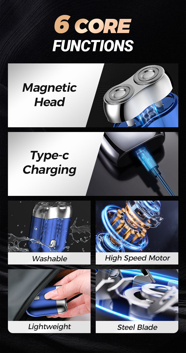 Mini Double Head Electric Shave Magnetic Suction Men's USB Rechargeable Portable Waterproof Shaver