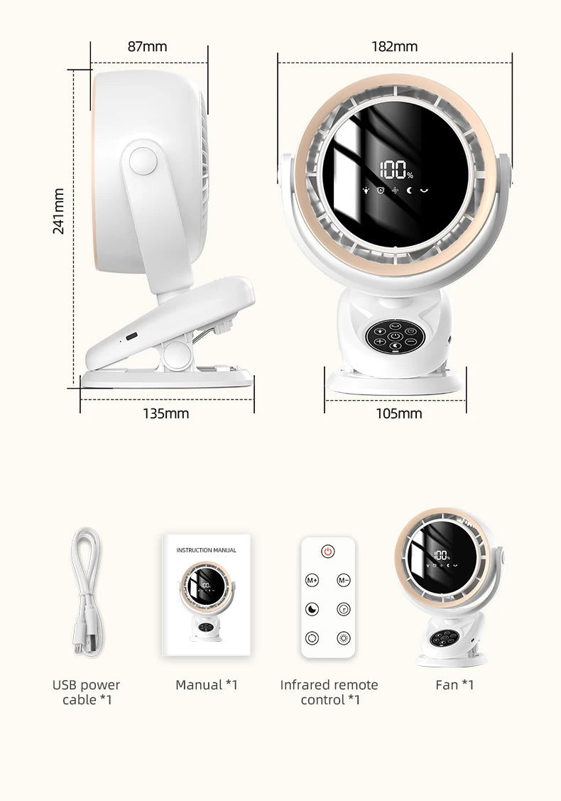 Circulating Clip Fan With Remote Control Mini Desktop Fan 4000 mAh Large Capacity Rechargeable Table Fan With Night Light
