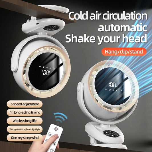 Circulating Clip Fan With Remote Control Mini Desktop Fan 4000 mAh Large Capacity Rechargeable Table Fan With Night Light