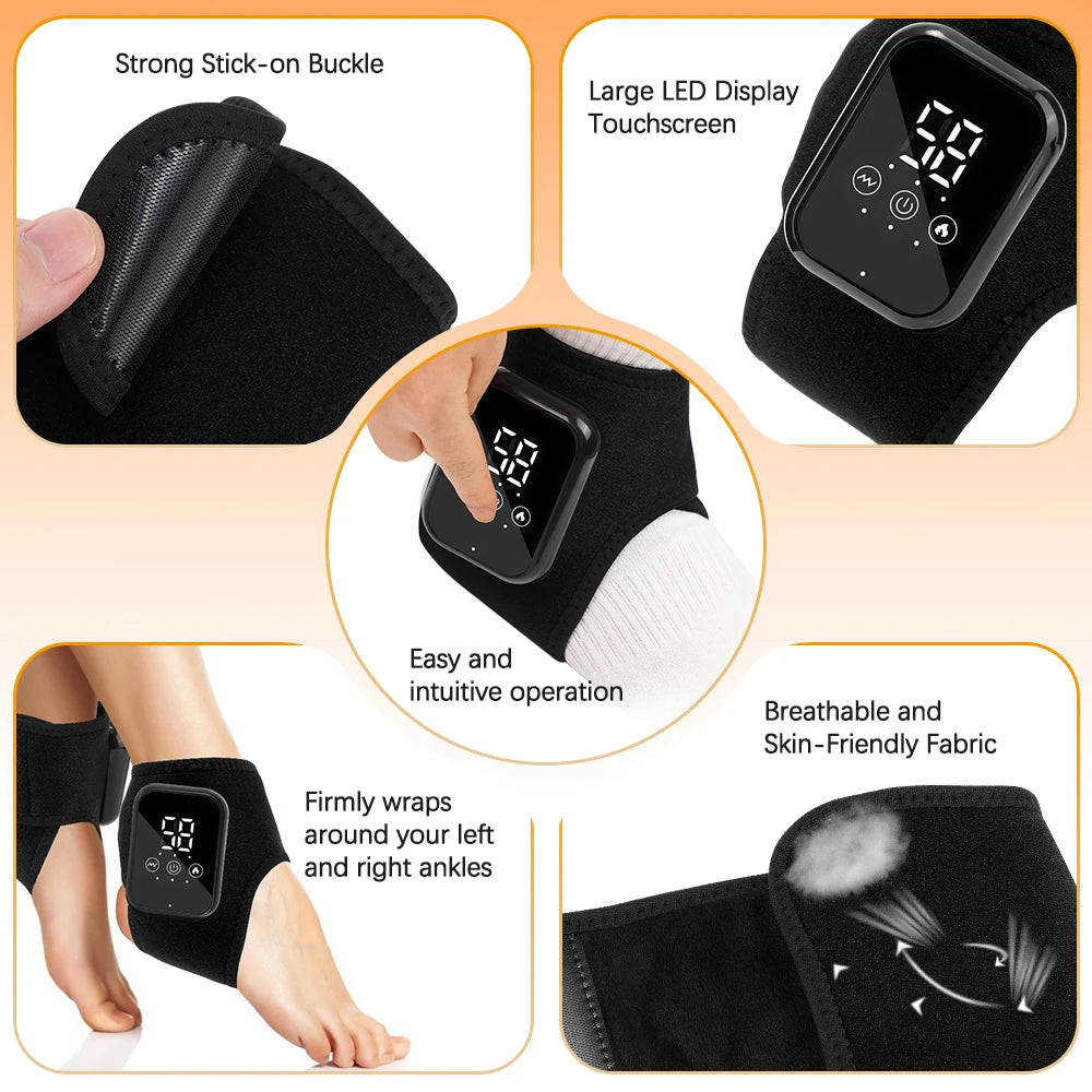 Electric Ankle Brace with Adjustable Hot Compress Vibration Massage Ankle Guard Band Carpal Tunnel Foot Protection Support Tool