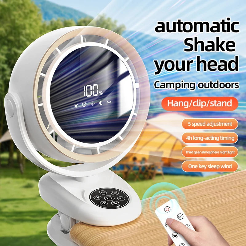 Circulating Clip Fan With Remote Control Mini Desktop Fan 4000 mAh Large Capacity Rechargeable Table Fan With Night Light