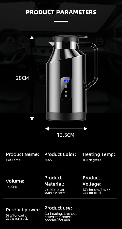 Car Mounted Kettle 12v24v Electric Kettle For Trucks 1500ML Large Capacity Insulated Car Boiling Water Coffee Instant Noodles