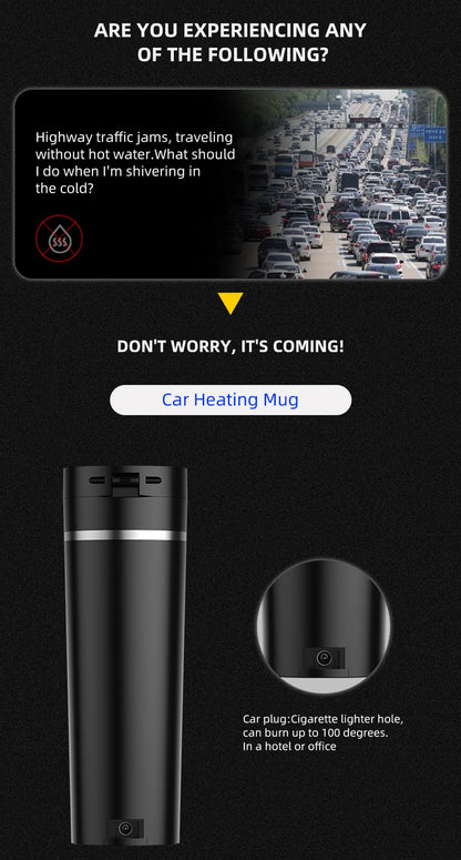 ACCEO 12V/24V Car Heating Cup 450ML Digital Display Vacuum Cup304 Stainless Steel Inner Tank Bottle Electric Thermos Kettle