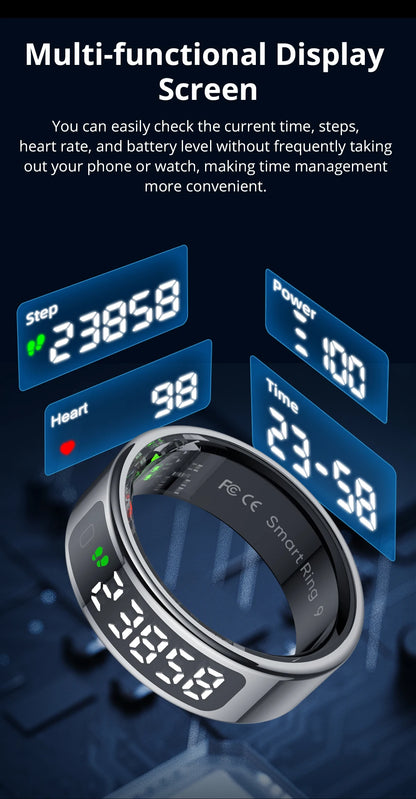 2025 COLMI R12 Smart Ring with Display Screen and Touch, Wireless Charging, Health Manager, 5 ATM Waterproof For Men Women