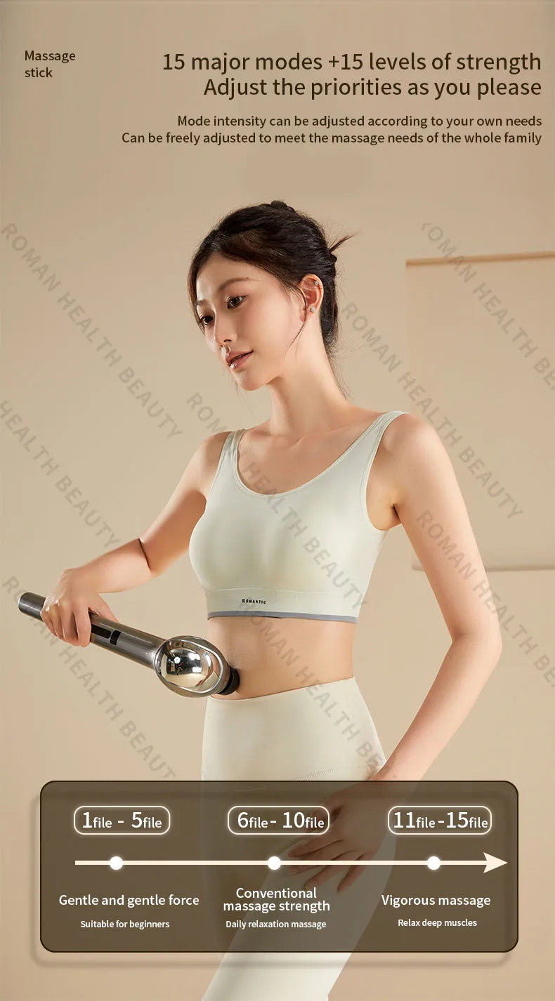 Powerful Deep Tissue Massage Gun 6 Heads Muscle Massager Stick 15 Speed Electric Pain Relief Body Relaxer for Gym Home Office
