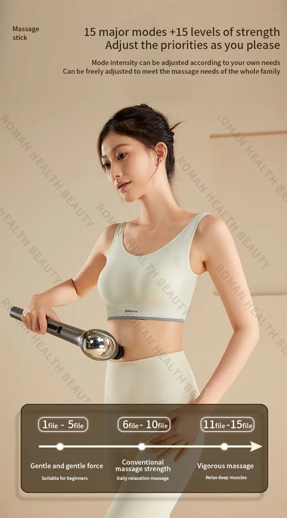 Powerful Deep Tissue Massage Gun 6 Heads Muscle Massager Stick 15 Speed Electric Pain Relief Body Relaxer for Gym Home Office