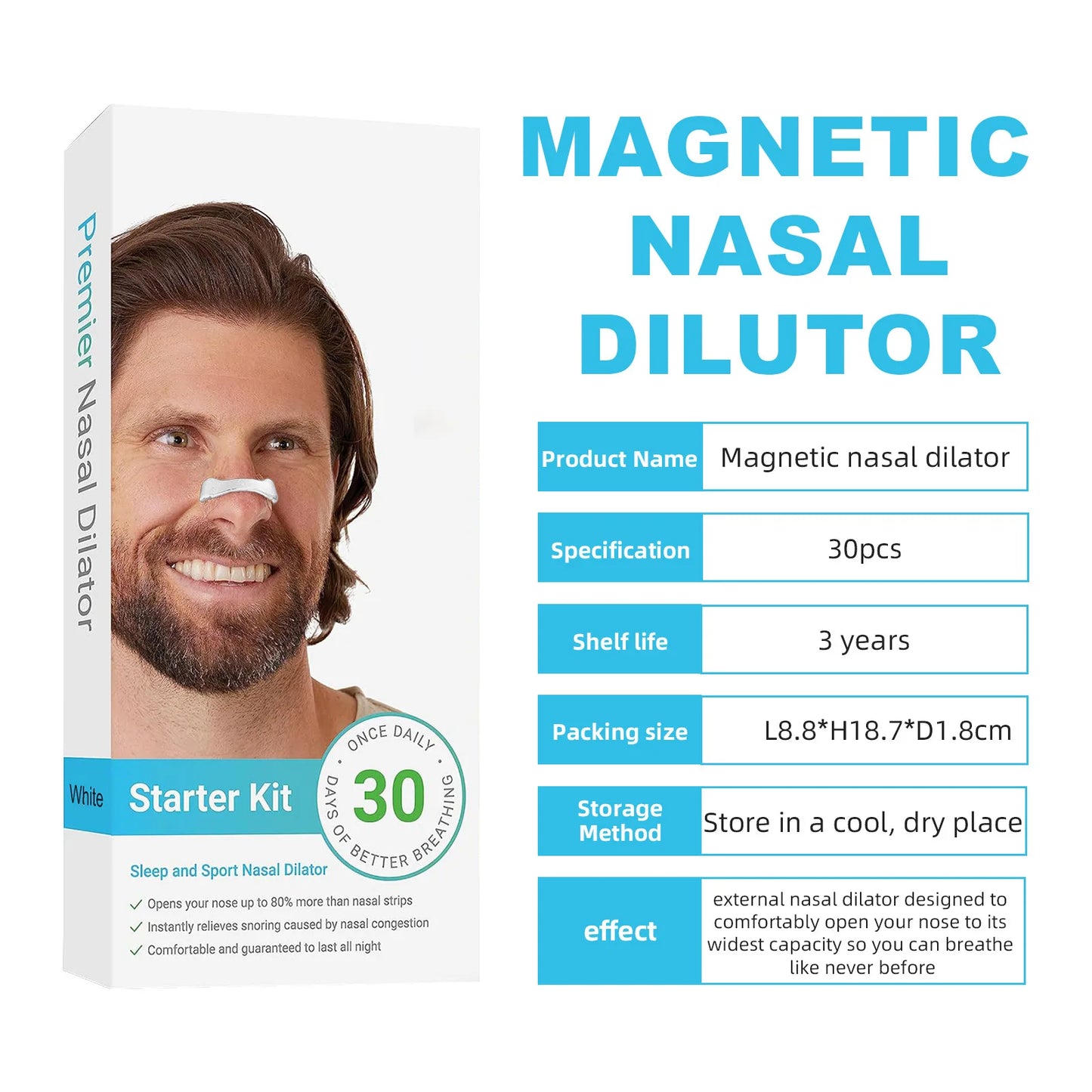 30Days/Box Nasal Breathing Dilators Kits Magnetic Nose Clip Strips Increase Sports Air Intake Improve Sleeping Anti Snoring
