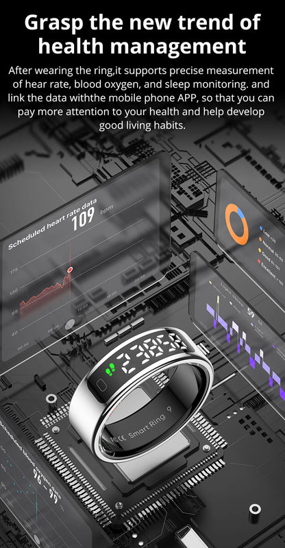 2025 COLMI R12 Smart Ring with Display Screen and Touch, Wireless Charging, Health Manager, 5 ATM Waterproof For Men Women