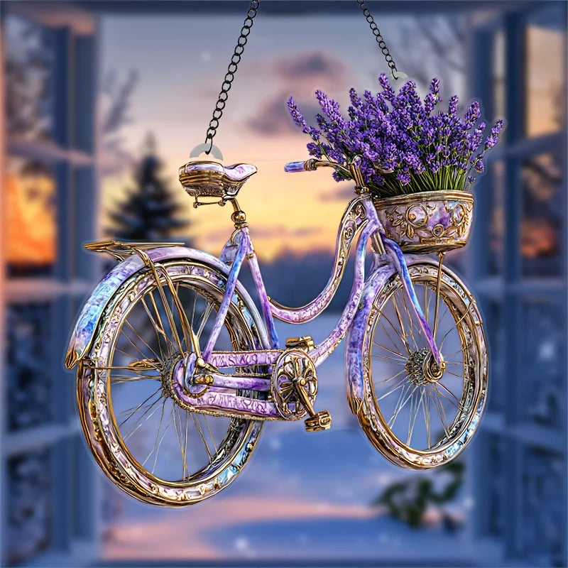 1Pc Enchanting Lavender Bicycle Light Catcher 8 inches x 8 inches With Flower Basket Perfect For Home and Garden Decoration