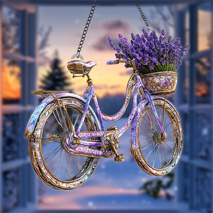 1Pc Enchanting Lavender Bicycle Light Catcher 8 inches x 8 inches With Flower Basket Perfect For Home and Garden Decoration