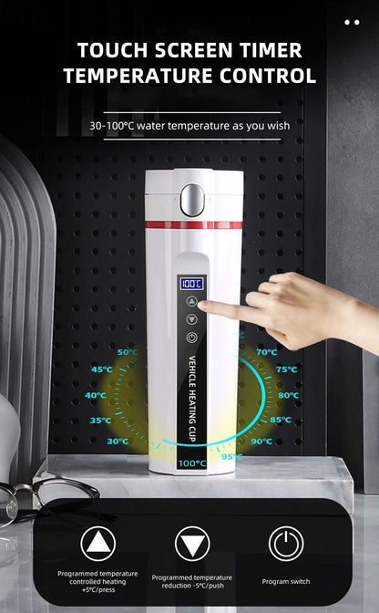 ACCEO 12V/24V Car Heating Cup 450ML Digital Display Vacuum Cup304 Stainless Steel Inner Tank Bottle Electric Thermos Kettle
