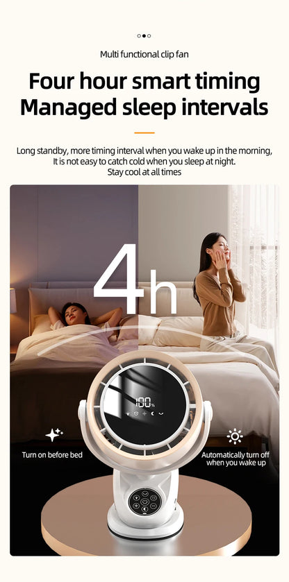 Circulating Clip Fan With Remote Control Mini Desktop Fan 4000 mAh Large Capacity Rechargeable Table Fan With Night Light
