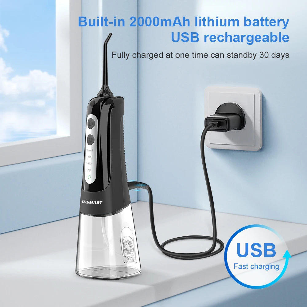 INSMART Oral Irrigator Dental Water Flosser Teeth Whitening Waterproof Portable Dental Water Jet Floss 300ML Teeth Cleaner