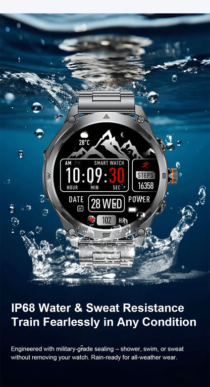 2025 New Military Smart Watch 1000Mah Battery GPS Compass 10ATM Waterproof Tactics Sport Flashlight BT call Smart Watch For Men