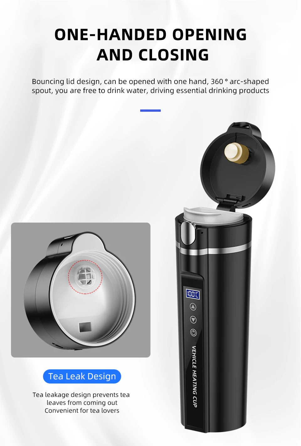 ACCEO 12V/24V Car Heating Cup 450ML Digital Display Vacuum Cup304 Stainless Steel Inner Tank Bottle Electric Thermos Kettle