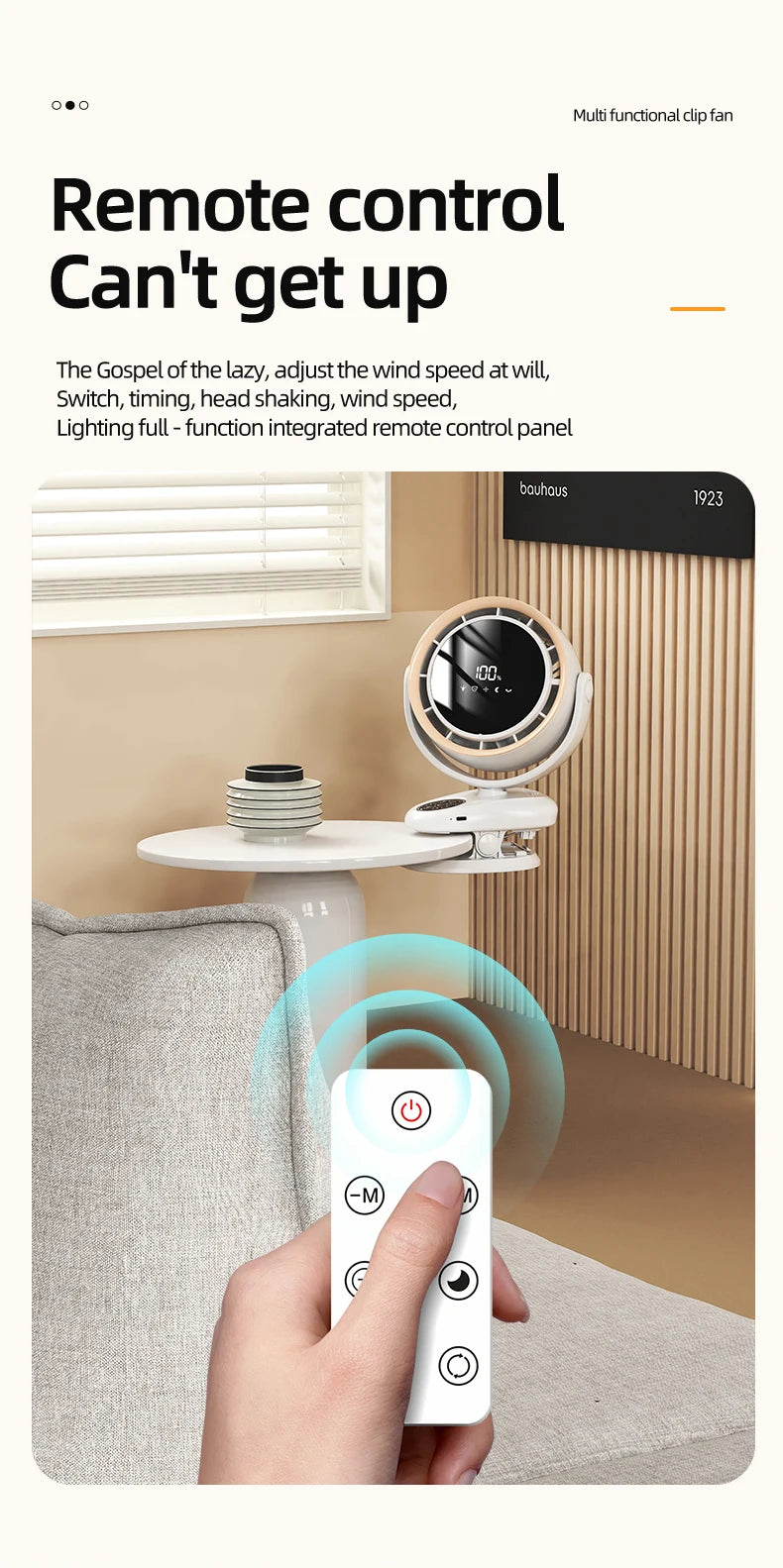Circulating Clip Fan With Remote Control Mini Desktop Fan 4000 mAh Large Capacity Rechargeable Table Fan With Night Light