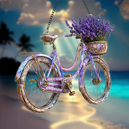 1Pc Enchanting Lavender Bicycle Light Catcher 8 inches x 8 inches With Flower Basket Perfect For Home and Garden Decoration