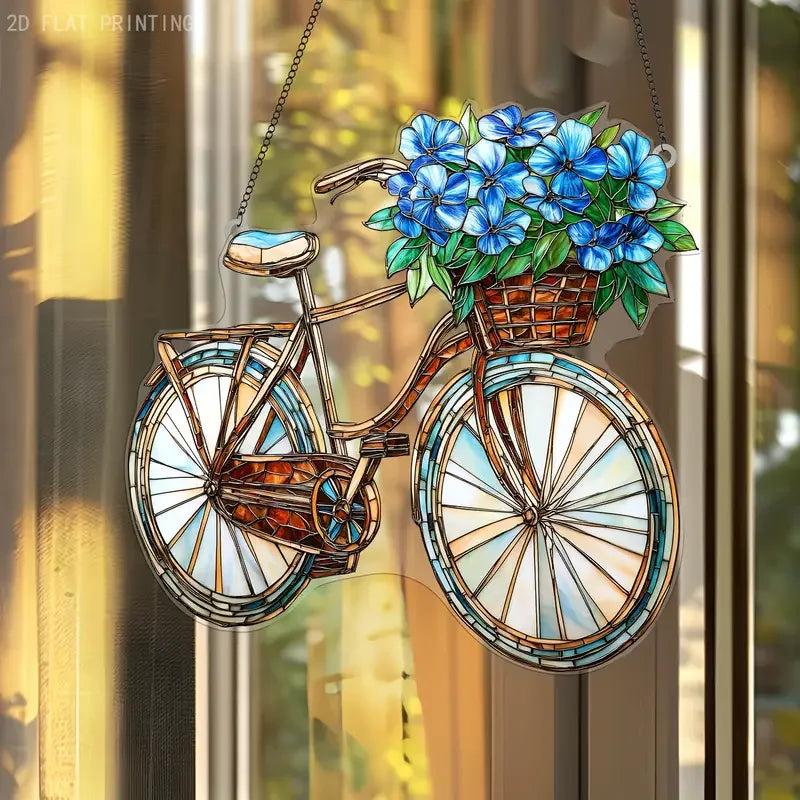 1Pc Enchanting Lavender Bicycle Light Catcher 8 inches x 8 inches With Flower Basket Perfect For Home and Garden Decoration