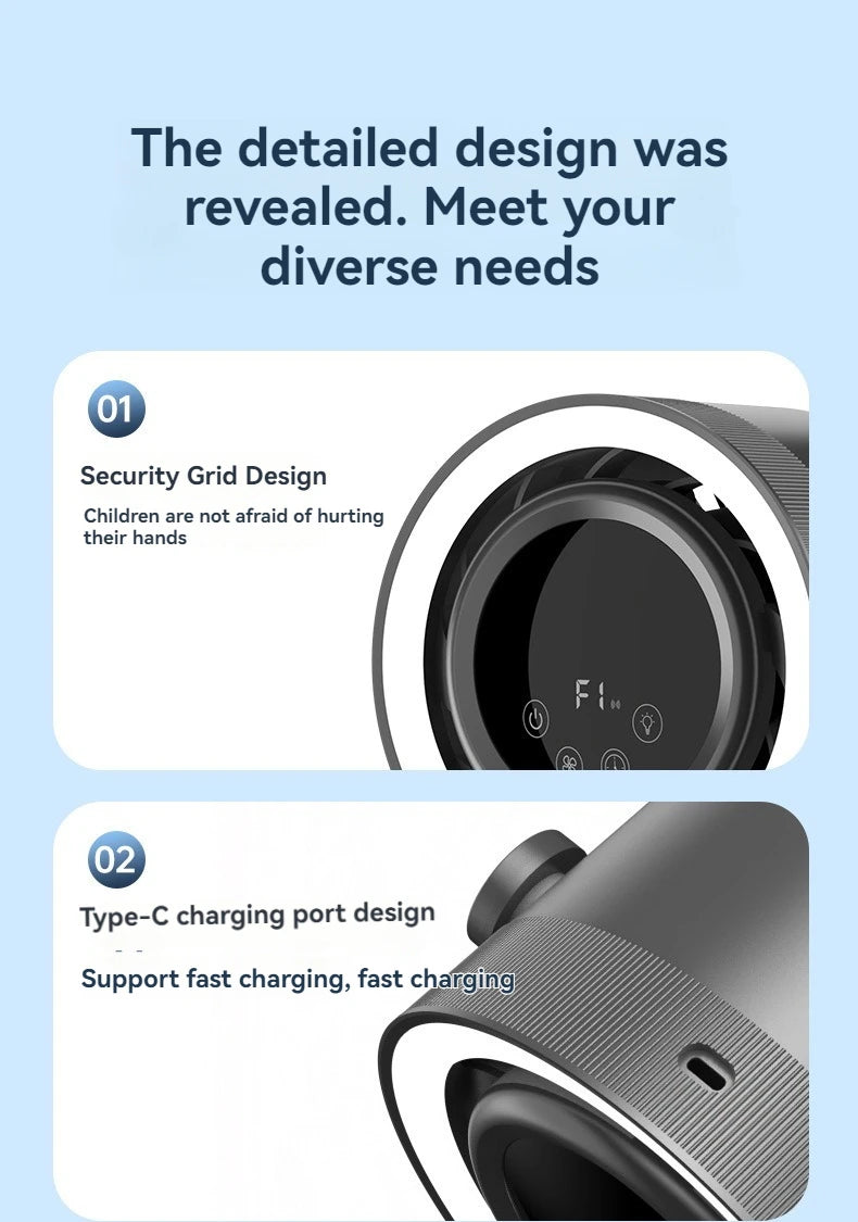 4-speed timed multifunctional circulating fan touch screen remote control bladeless fan, low-noise turbo desktop electric fan