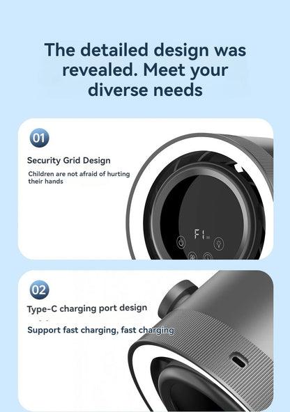 4-speed timed multifunctional circulating fan touch screen remote control bladeless fan, low-noise turbo desktop electric fan