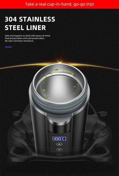 ACCEO 12V/24V Car Heating Cup 450ML Digital Display Vacuum Cup304 Stainless Steel Inner Tank Bottle Electric Thermos Kettle