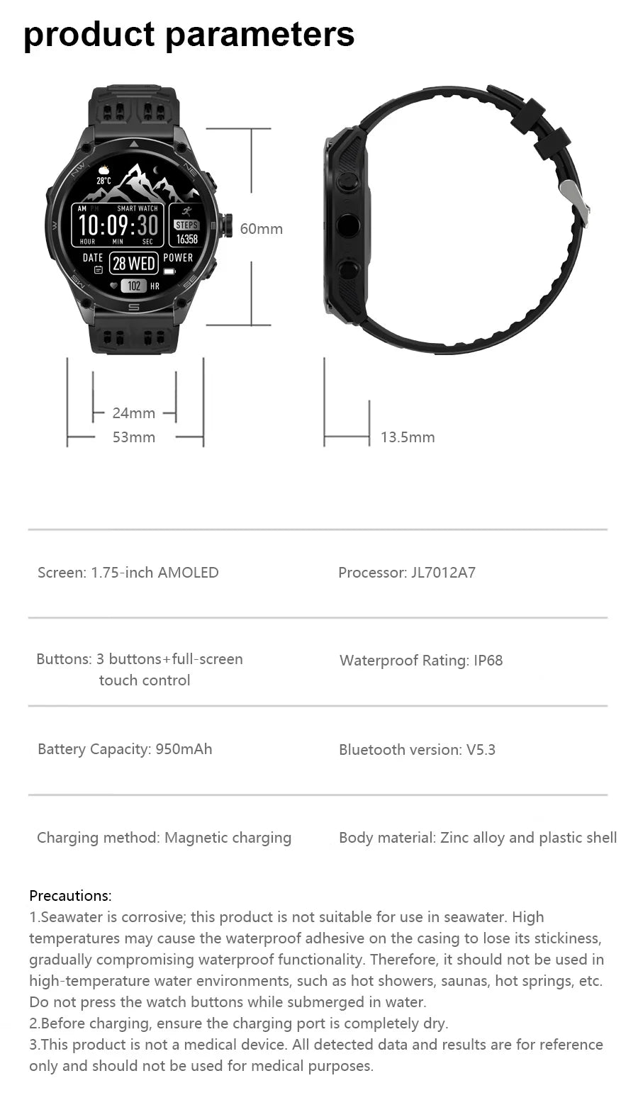 2025 New Military Smart Watch 1000Mah Battery GPS Compass 10ATM Waterproof Tactics Sport Flashlight BT call Smart Watch For Men