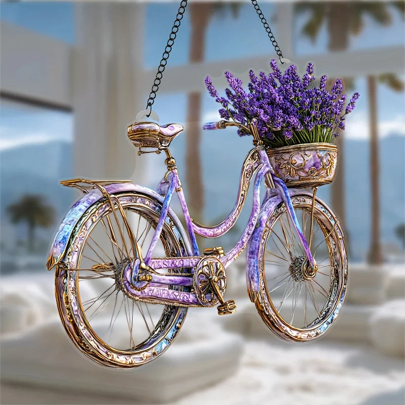 1Pc Enchanting Lavender Bicycle Light Catcher 8 inches x 8 inches With Flower Basket Perfect For Home and Garden Decoration