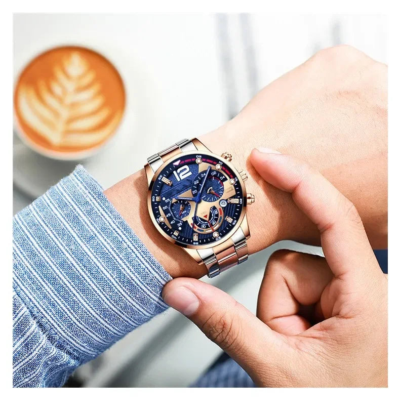 Fashion Mens Watches Luxury Quartz Wristwatch Calendar Luminous Clock Men Business Casual Steel Watch Reloj Hombre Часы Мужские