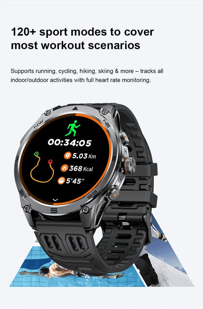 2025 New Military Smart Watch 1000Mah Battery GPS Compass 10ATM Waterproof Tactics Sport Flashlight BT call Smart Watch For Men