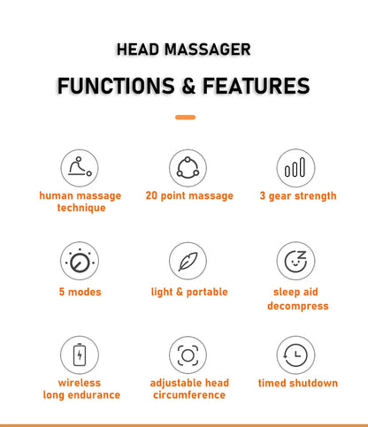 20Massage Heads Orange Scalp Head Massager Red Light Vibrator Octopus Scratcher For Relaxation Stress Migraine