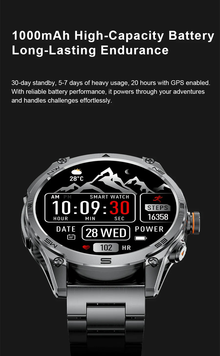 2025 New Military Smart Watch 1000Mah Battery GPS Compass 10ATM Waterproof Tactics Sport Flashlight BT call Smart Watch For Men