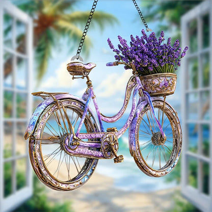 1Pc Enchanting Lavender Bicycle Light Catcher 8 inches x 8 inches With Flower Basket Perfect For Home and Garden Decoration