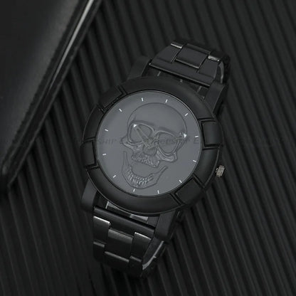 Black Gold Dial Quartz Watch Men 3D Skull Head Pattern Stainless Steel Steampunk Rock Engraved Cool Mexico Man Male Reloj Hombre