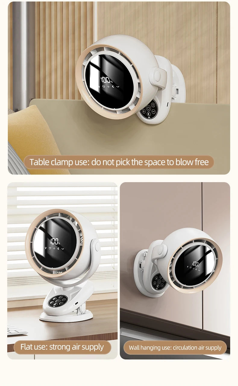 Circulating Clip Fan With Remote Control Mini Desktop Fan 4000 mAh Large Capacity Rechargeable Table Fan With Night Light