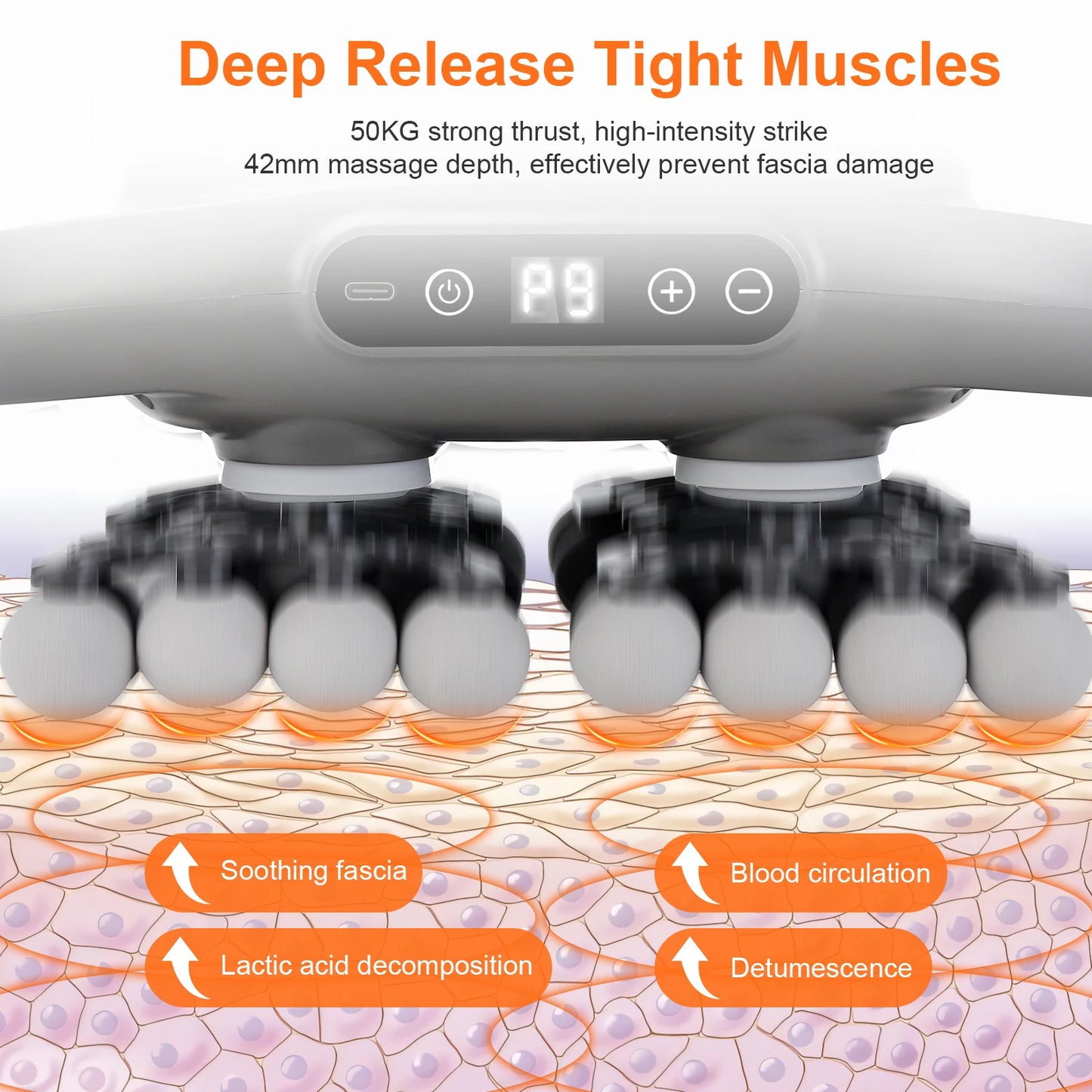 42 Heads Fascia Gun High-frequency Vibration Deep Massage Device for Shoulder Waist Back Leg Body Muscle Relaxation