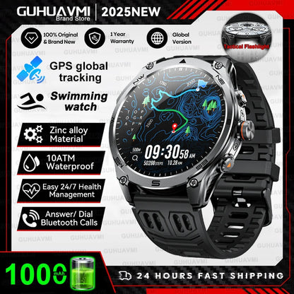 2025 New Military Smart Watch 1000Mah Battery GPS Compass 10ATM Waterproof Tactics Sport Flashlight BT call Smart Watch For Men
