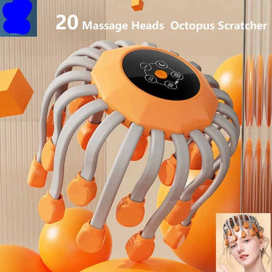 20Massage Heads Orange Scalp Head Massager Red Light Vibrator Octopus Scratcher For Relaxation Stress Migraine
