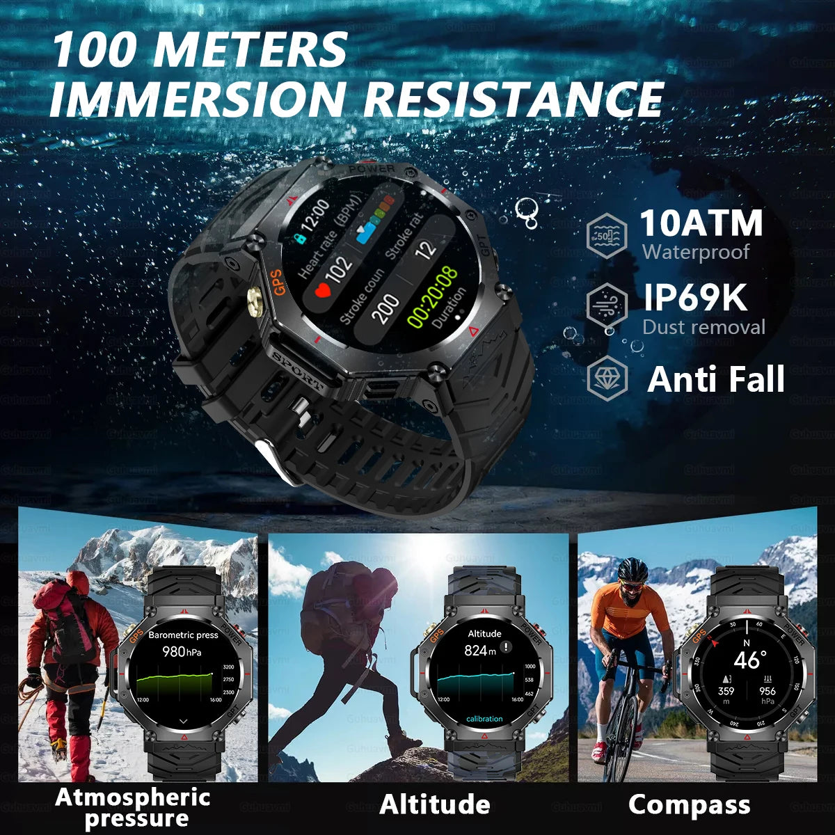 2025 New T-Rex 3 Ultra GPS Smart Watch Men 10ATM IP68 Waterproof Built-in Dual-band GNSS Compass Military Sport Smart Watch