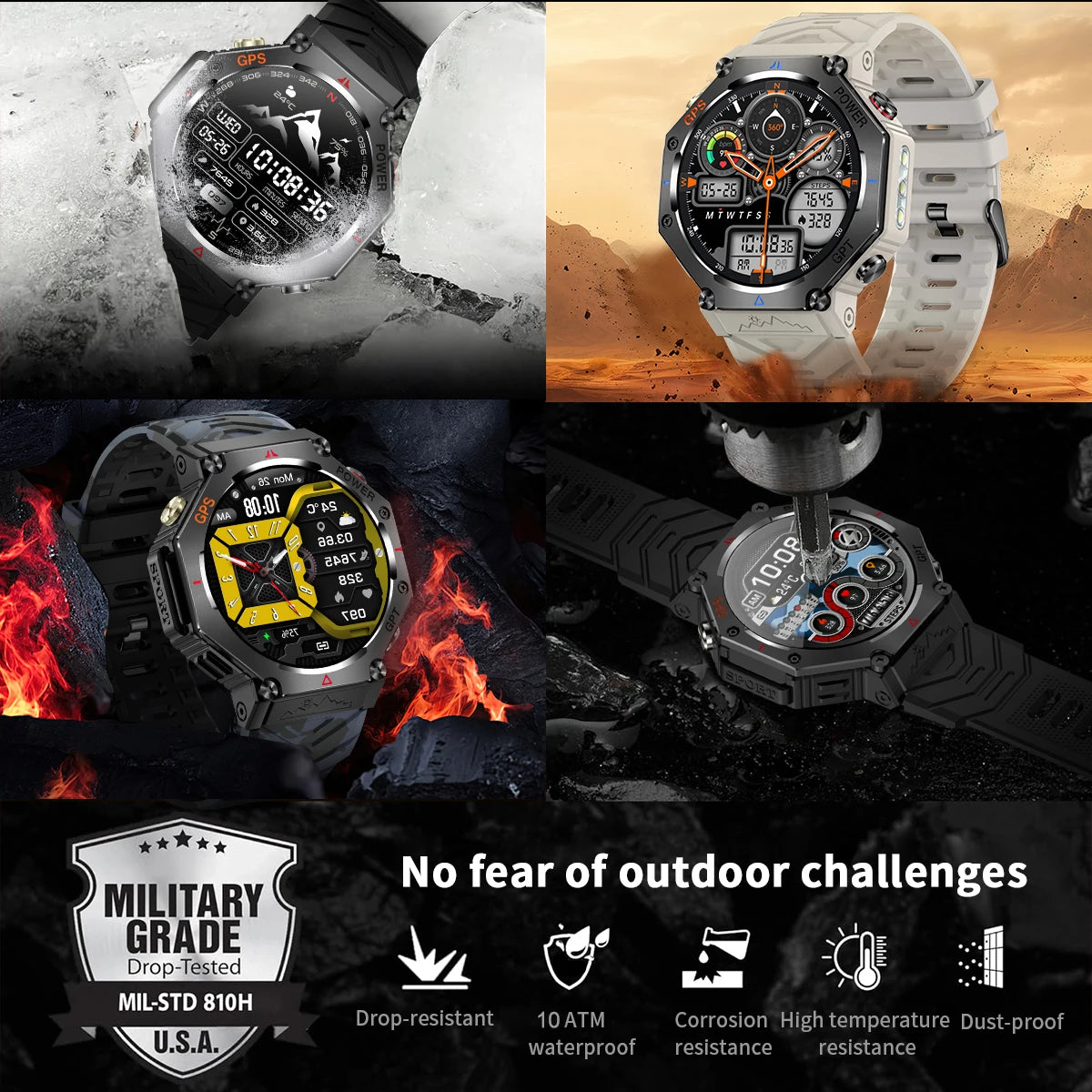 2025 New T-Rex 3 Ultra GPS Smart Watch Men 10ATM IP68 Waterproof Built-in Dual-band GNSS Compass Military Sport Smart Watch