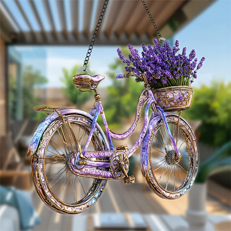 1Pc Enchanting Lavender Bicycle Light Catcher 8 inches x 8 inches With Flower Basket Perfect For Home and Garden Decoration