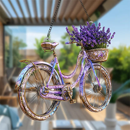 1Pc Enchanting Lavender Bicycle Light Catcher 8 inches x 8 inches With Flower Basket Perfect For Home and Garden Decoration