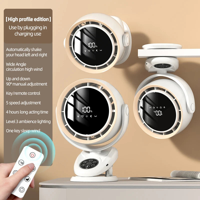 Circulating Clip Fan With Remote Control Mini Desktop Fan 4000 mAh Large Capacity Rechargeable Table Fan With Night Light