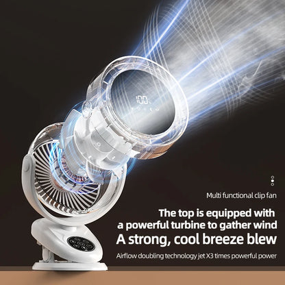 Circulating Clip Fan With Remote Control Mini Desktop Fan 4000 mAh Large Capacity Rechargeable Table Fan With Night Light