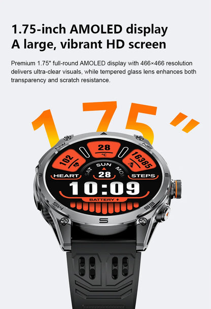 2025 New Military Smart Watch 1000Mah Battery GPS Compass 10ATM Waterproof Tactics Sport Flashlight BT call Smart Watch For Men