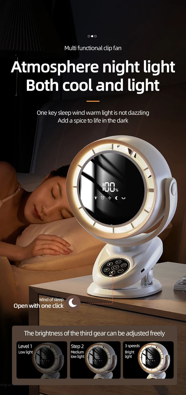Circulating Clip Fan With Remote Control Mini Desktop Fan 4000 mAh Large Capacity Rechargeable Table Fan With Night Light