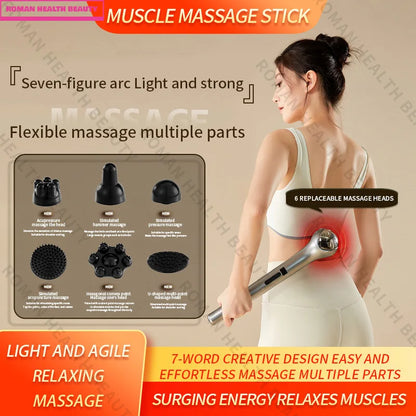 Powerful Deep Tissue Massage Gun 6 Heads Muscle Massager Stick 15 Speed Electric Pain Relief Body Relaxer for Gym Home Office