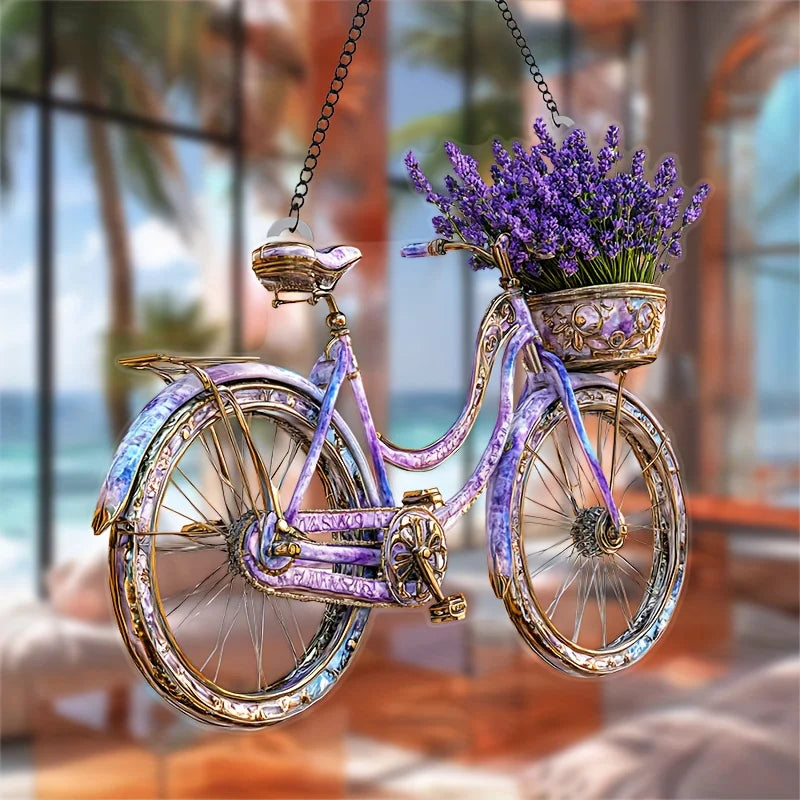 1Pc Enchanting Lavender Bicycle Light Catcher 8 inches x 8 inches With Flower Basket Perfect For Home and Garden Decoration