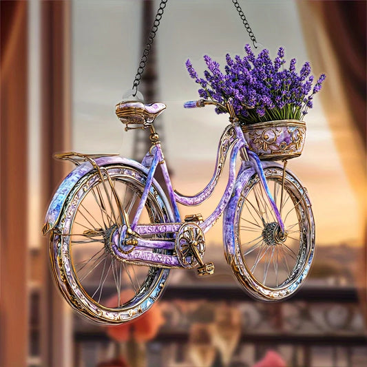 1Pc Enchanting Lavender Bicycle Light Catcher 8 inches x 8 inches With Flower Basket Perfect For Home and Garden Decoration