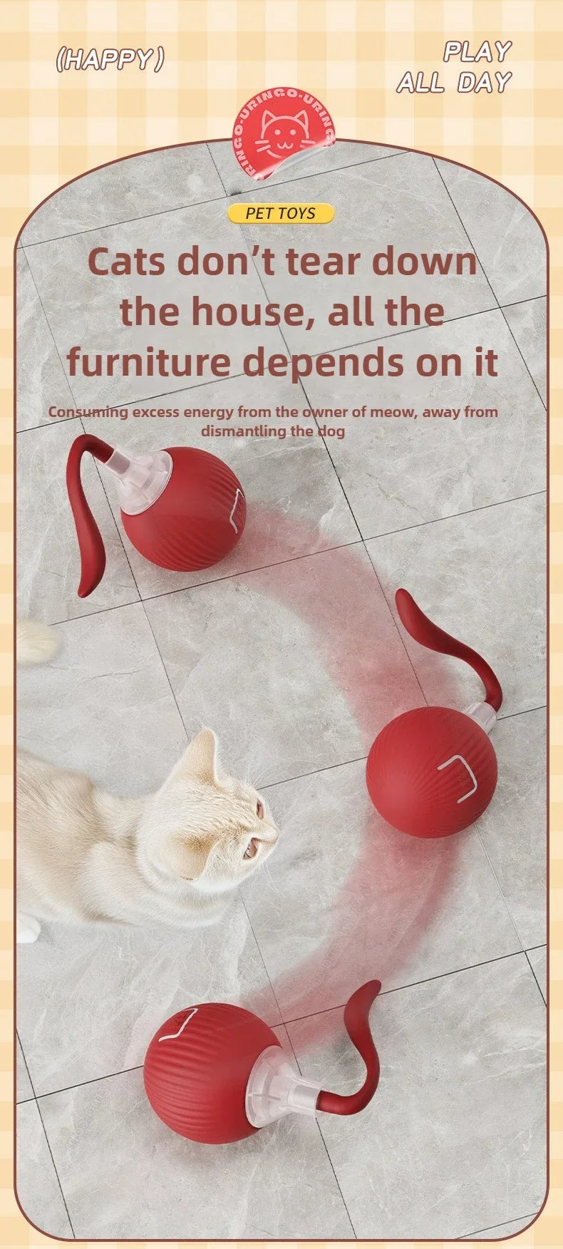 Interactive Rolling Cat Ball Dog Toy Rolling Ball for Indoor 360° Automatic Rolling Pet Ball Self RollingBall Pet Supplies